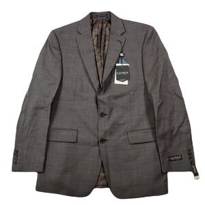 Lauren Ralph Lauren Wool Suit Jacket Mens 40L 40‎ Brown w/Blue $450